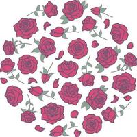 gevulde schets van rood rozen patroon in de vorm van een cirkel vector