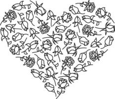 hart gemaakt van rozen schets met bladeren vector
