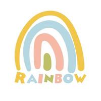 schattig veelkleurig regenboog. gemakkelijk kinderen vlak vector illustraties. perfect voor kinderen, affiches, afdrukken, ansichtkaarten, kleding stof. delicaat kleuren en regenboog gekleurde belettering. afdrukken