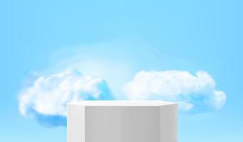 leeg wit podium met regen wolken. 3d vector presentatie mockup