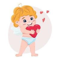 schattig Cupido knuffelen de hart. voor banier ontwerp, kaarten, afdrukken, web advertenties, affiches. vector tekenfilm illustratie.