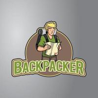 backpacker illustratie ontwerp insigne vector