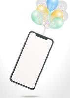 realistisch smartphone mockup met kleur ballonnen Holding een telefoon in de lucht vector