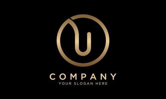 u brief logo met cirkel vorm geven aan. modern uniek creatief u logo ontwerp vector sjabloon. elegant identiteit ontwerp in goud kleur.