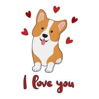 schattig hond ras corgi. de opschrift ik liefde jij. uitstekend ontwerp voor Valentijnsdag dag kaart vector