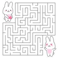 doolhof spel voor kinderen. schattig konijn met hart op zoek voor een manier naar de minnaar. konijn is een symbool van de jaar 2023. afdrukbare werkblad. vector tekenfilm illustratie voor valentijnsdag dag.