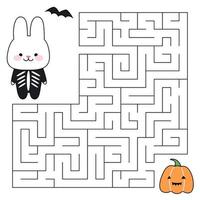 doolhof spel voor kinderen. schattig konijn op zoek voor een manier naar de pompoen. konijn is een symbool van de jaar 2023. afdrukbare werkblad. vector tekenfilm illustratie voor halloween.