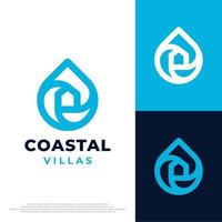 abstract water laten vallen met huis lijn icoon logo ontwerp sjabloon vector