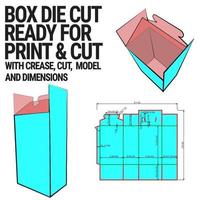 doos gestanste kubussjabloon met 3D-voorbeeld georganiseerd met knippen, vouwen, model en afmetingen klaar om te snijden en af te drukken, op volledige schaal en volledig functioneel. voorbereid voor echt karton