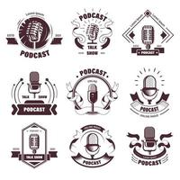 podcasts en radio stations met praten shows etiketten vector