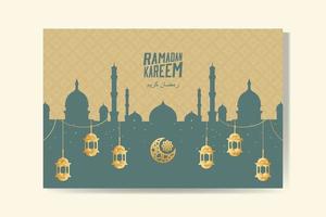 Ramadan kareem groet kaart met goud lantaarn en silhouet moskee Ramadan mubarak. achtergrond vector illustratie