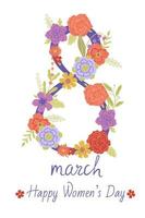 ansichtkaart of poster voor de achtste van maart met bloemen. vector grafiek.