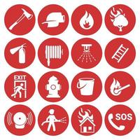 brand noodgeval pictogrammen set. wit Aan een rood achtergrond vector