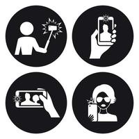 selfie pictogrammen set. wit Aan een zwart achtergrond vector