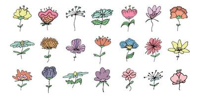 gemakkelijk bloem clip art. reeks van hand- getrokken bloemen tekening. voor afdrukken, web, ontwerp, decor, logo vector