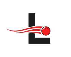 brief l bowling logo. bowling bal symbool met rood in beweging bal vector sjabloon