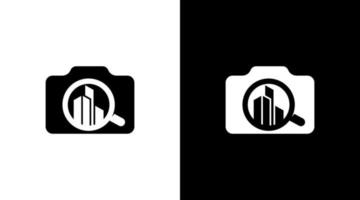 gebouw fotografie logo monogram camera zwart en wit icoon illustratie stijl ontwerpen Sjablonen vector