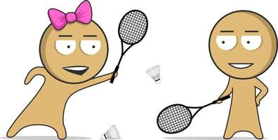 meisje en jongen spelen badminton vector