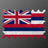 port postzegel met Hawaii staat grunge vlag. vector illustratie.