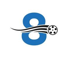 eerste brief 8 film logo concept met film haspel voor media teken, film regisseur symbool vector sjabloon