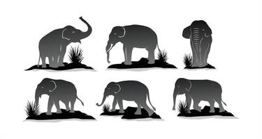 olifant vector ontwerp reeks in zwart en wit kleur