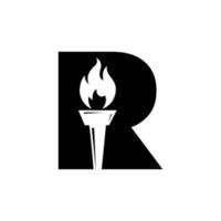 eerste brief r brand fakkel concept met brand en fakkel icoon vector symbool
