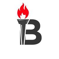 eerste brief b brand fakkel concept met brand en fakkel icoon vector symbool