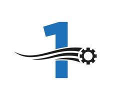brief 1 uitrusting tandrad logo. automotive industrieel icoon, uitrusting logo, auto reparatie symbool vector