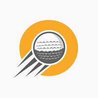 brief O golf logo concept met in beweging golf bal icoon. hockey sport- logotype symbool vector sjabloon