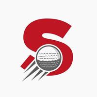 brief s golf logo concept met in beweging golf bal icoon. hockey sport- logotype symbool vector sjabloon