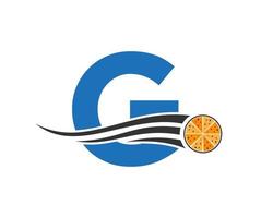 eerste brief g cafe restaurant logo met pizza concept vector sjabloon