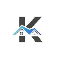 eerste brief k echt landgoed logo met huis gebouw dak voor investering en zakelijke bedrijf sjabloon vector