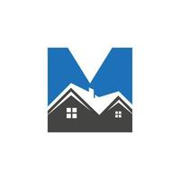 eerste brief m echt landgoed logo met huis gebouw dak voor investering en zakelijke bedrijf sjabloon vector