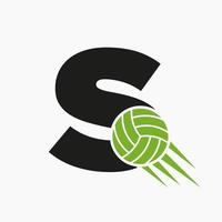 eerste brief s volleybal logo concept met in beweging volley bal icoon. volleybal sport- logotype symbool vector sjabloon