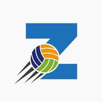 eerste brief z volleybal logo concept met in beweging volley bal icoon. volleybal sport- logotype symbool vector sjabloon