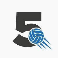 eerste brief 5 volleybal logo concept met in beweging volley bal icoon. volleybal sport- logotype symbool vector sjabloon