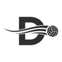 eerste brief d volleybal logo concept met in beweging volley bal icoon. volleybal sport- logotype symbool vector sjabloon