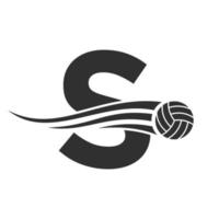 eerste brief s volleybal logo concept met in beweging volley bal icoon. volleybal sport- logotype symbool vector sjabloon