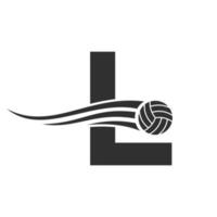 eerste brief l volleybal logo concept met in beweging volley bal icoon. volleybal sport- logotype symbool vector sjabloon