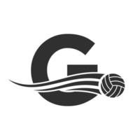 eerste brief g volleybal logo concept met in beweging volley bal icoon. volleybal sport- logotype symbool vector sjabloon