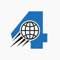 brief 4 globaal logo concept met in beweging wereld icoon. globaal logotype symbool vector sjabloon