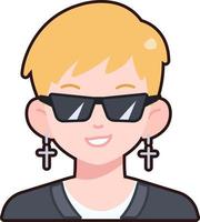 kpop Mens jongen avatar gebruiker persoon mensen bril oorbellen vlak sticker zwart stijl vector