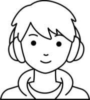leerling Mens jongen avatar gebruiker preson mensen koptelefoon capuchon lijn en wit gekleurde stijl vector