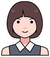 vrouw meisje avatar gebruiker persoon mensen bob kort haar- schets gekleurde sticker retro stijl vector