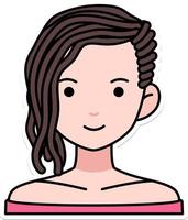avatar gebruiker vrouw meisje persoon mensen dreadlock haar- schets gekleurde sticker retro stijl vector