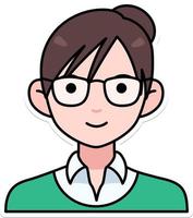 nerd vrouw jongen avatar gebruiker persoon mensen bril chignon schets gekleurde sticker retro stijl vector