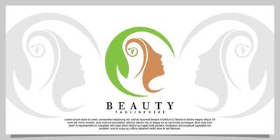 schoonheid logo ontwerp met hoofd Dames en blad creatief concept vector