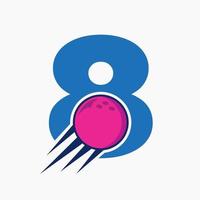 eerste brief 8 bowling logo concept met in beweging bowling bal icoon. bowling sport- logotype symbool vector sjabloon