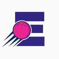 eerste brief e bowling logo concept met in beweging bowling bal icoon. bowling sport- logotype symbool vector sjabloon