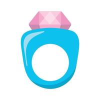 blauw plastic ring met roze diamant. kleurrijk sieraden vlak ontwerp, vector illustratie.